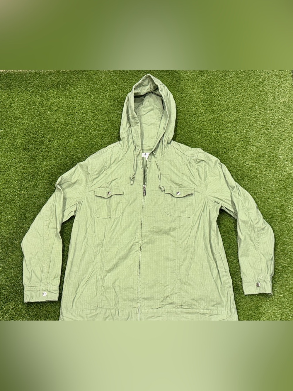 D&Co Denim + Company Women's Large Green‎ Hooded Full Zip Jacket with Pockets